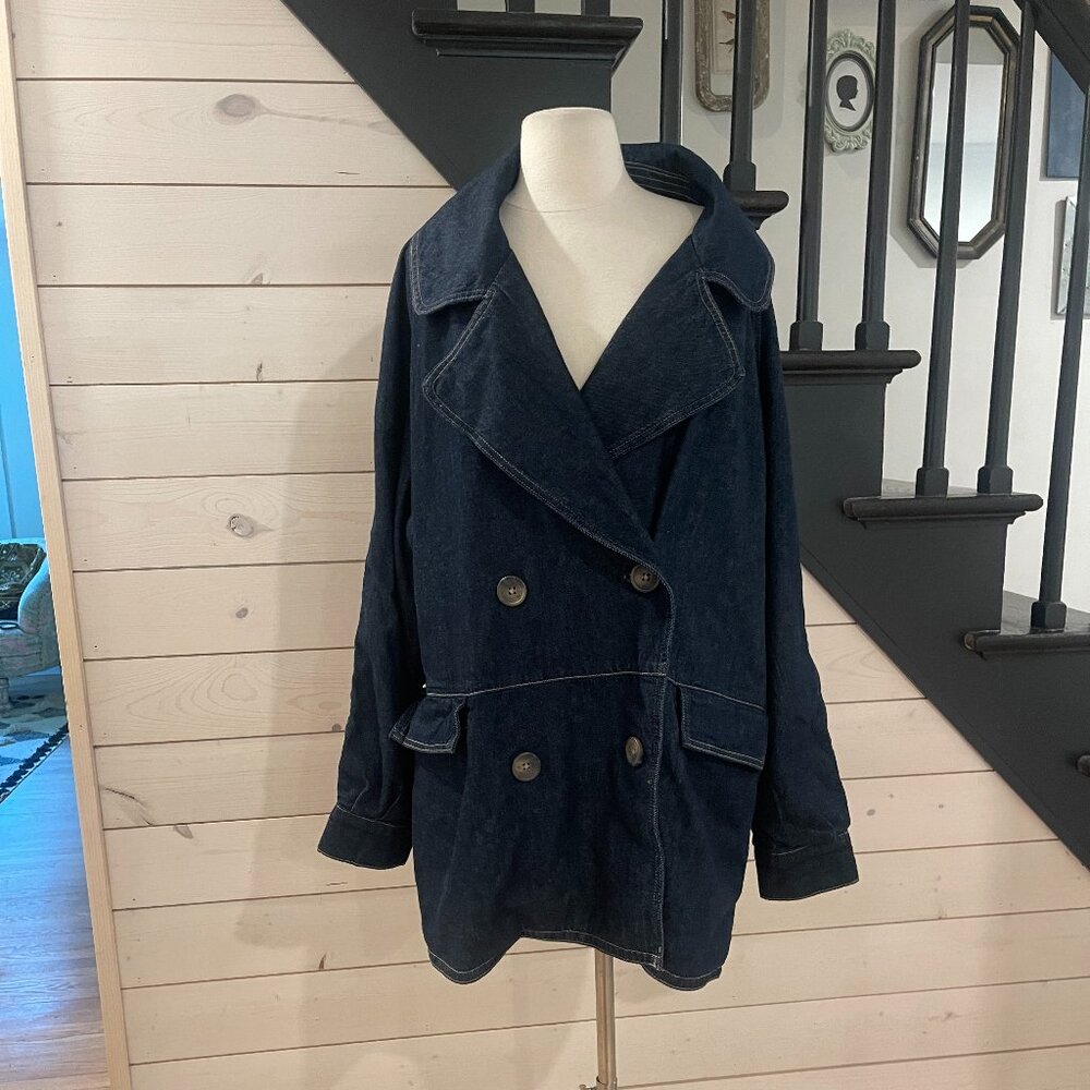 Free People Denim Car Coat NWOT oversized Size XS - Picture 6 of 11